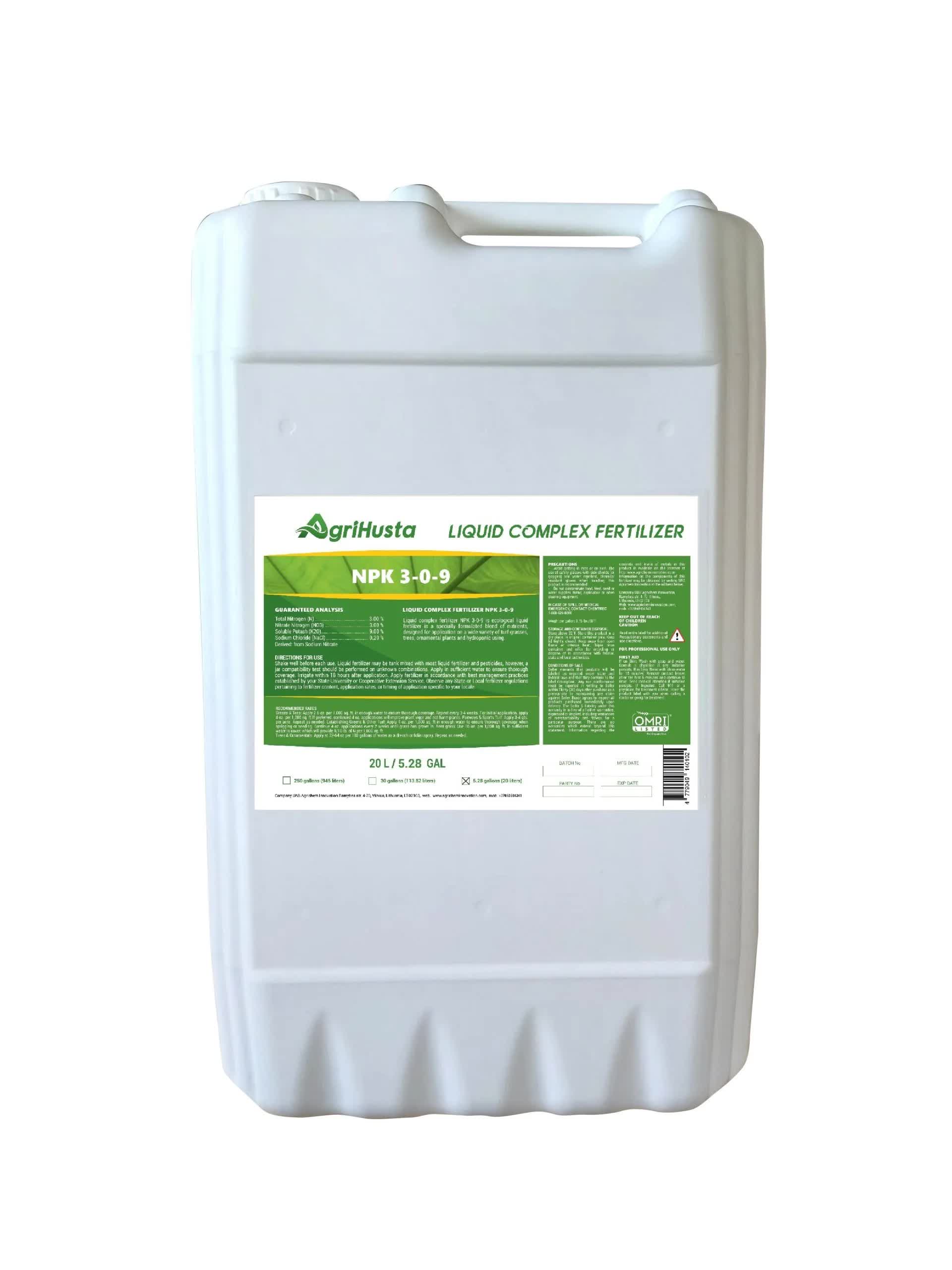 liquid fertilizer organic AgriHusta Organic Liquid Fertilizer NPK 3-0-9 - 5 Gal