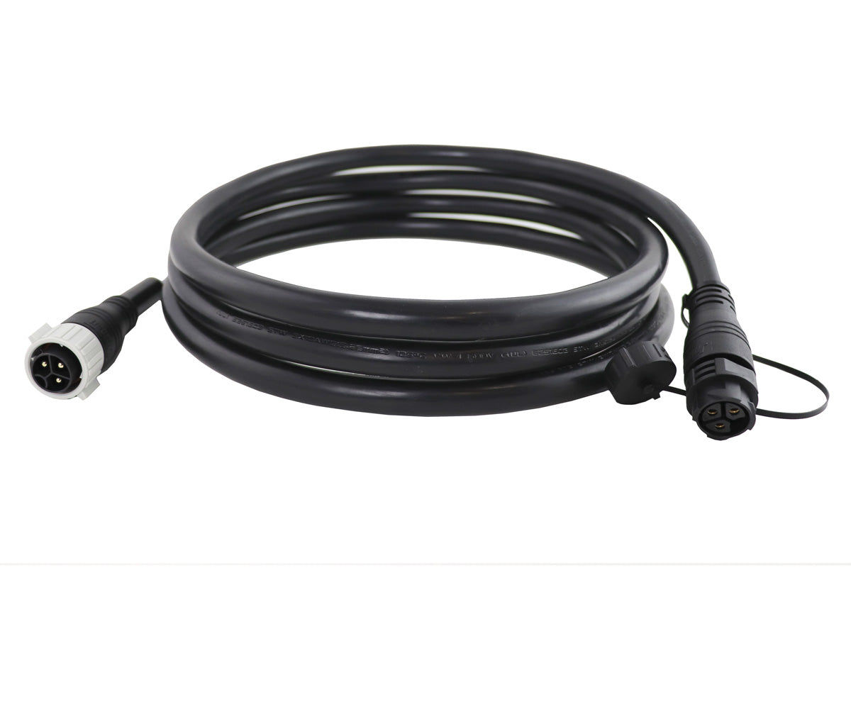 Coiled black PHOTOBIO AC Power Link Cable with M25 male and female connectors