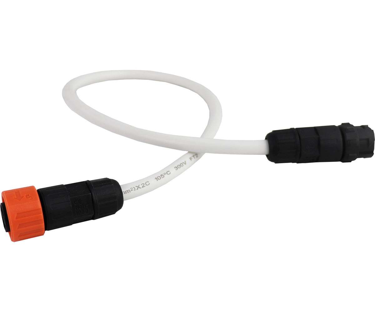 Short white PHOTOBIO VP power-link cable with black and orange connector housings