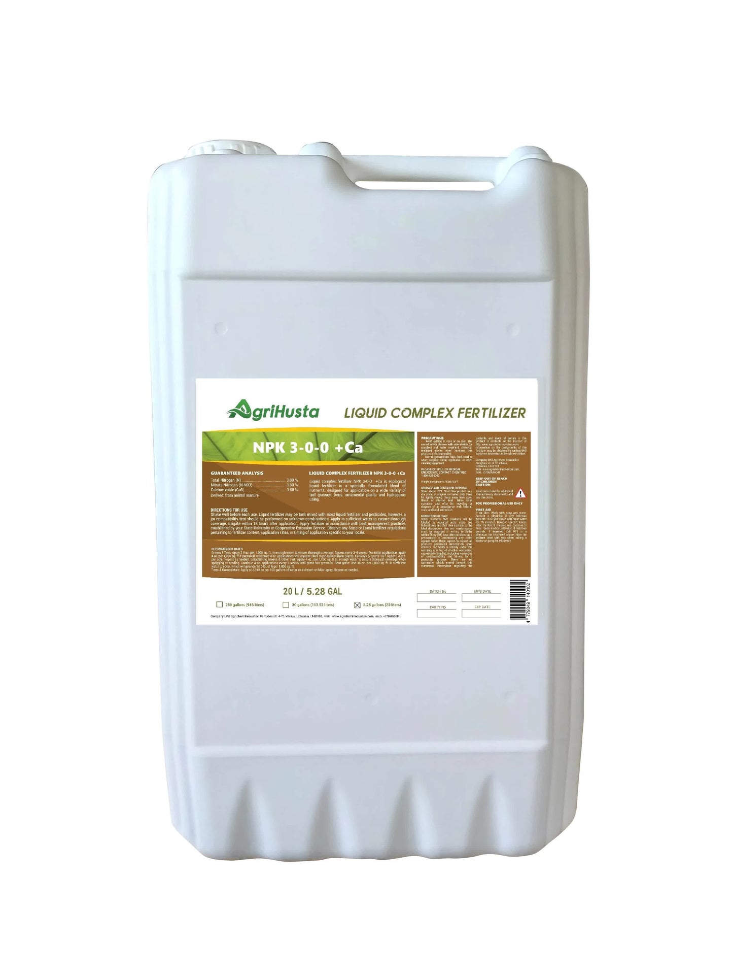 AGRIHUSTA ORGANIC CALCIUM-NITRATE FERTILIZER NPK 3-0-0 +Ca (5 GAL)