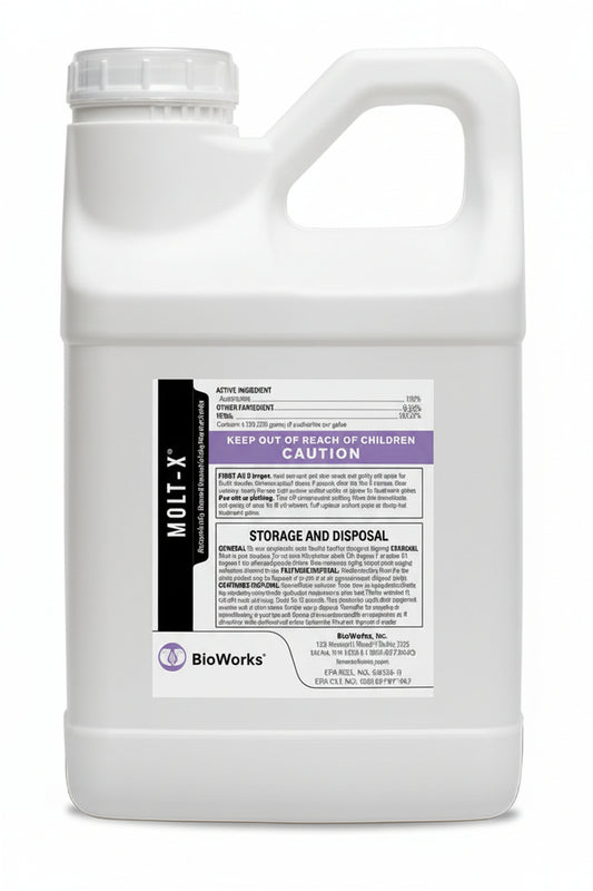Molt-x gallon size container with a label on a white background