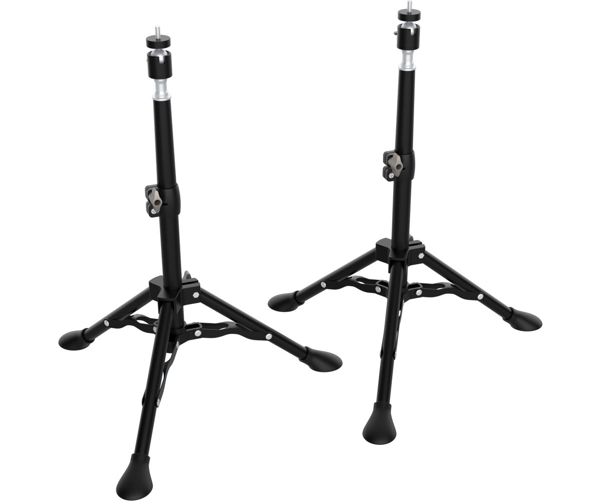 Pair of black PHOTOBIO IU tripod stands with adjustable posts and rubber feet