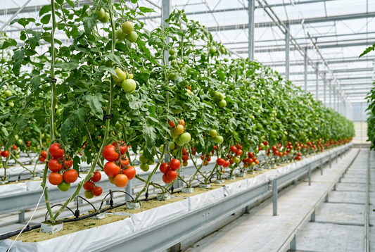 Illustration of greenhouse tomato production for a hydroponic nutrient management guide