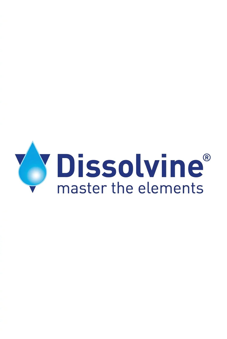 Dissolve logo with a blue water droplet icon and the text 'Dissolve master the elements' on a white background.