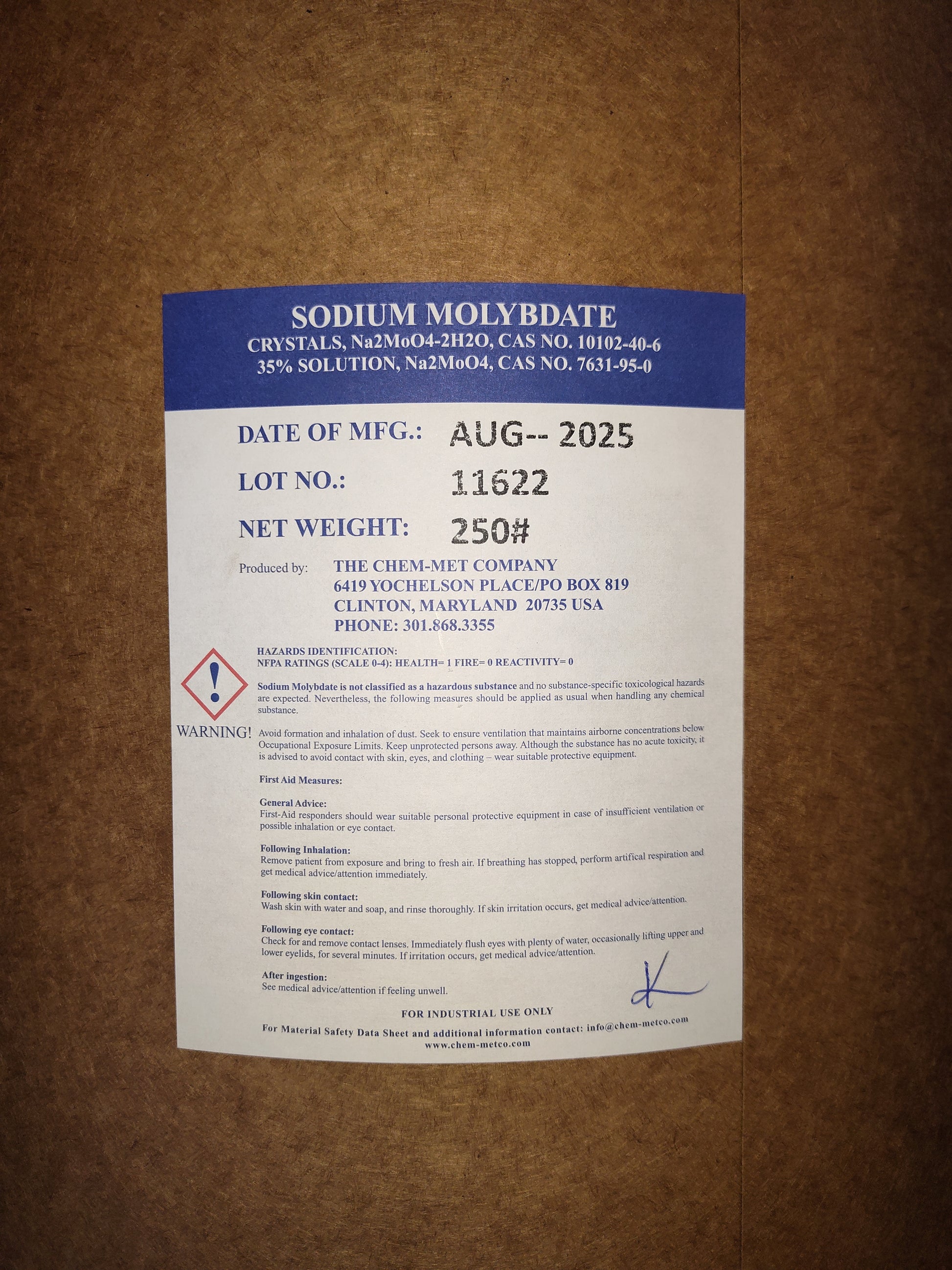 Sodium Molybdate fertilizer 250 lb.