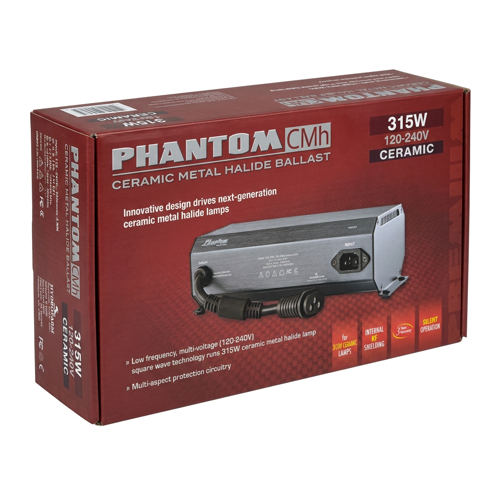 PHANTOM PHBC3151 315W CMH ballast retail box, angled view on a white background.