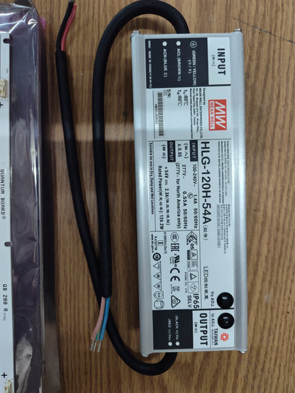 Mean Well HLG-120H-54A LED driver label and wiring for the HLG 135 Rspec grow light kit.