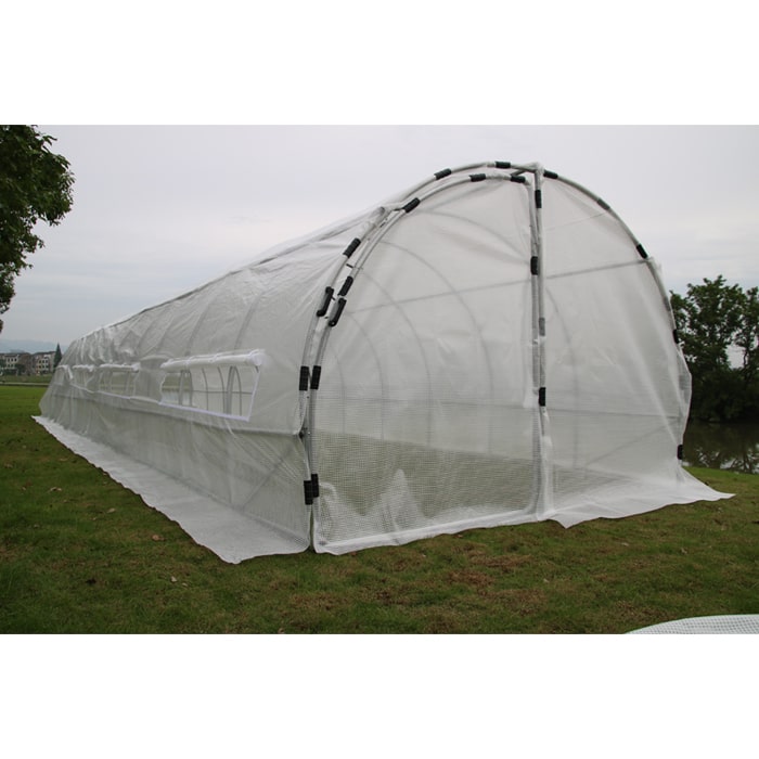 GROW1 40-foot hoop house with translucent cover, front door and side ventilation windows
