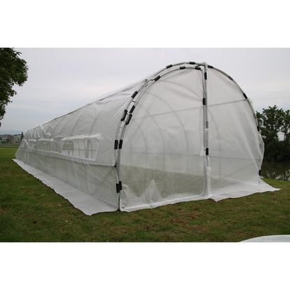 GROW1 40-foot hoop house with translucent cover, front door and side ventilation windows