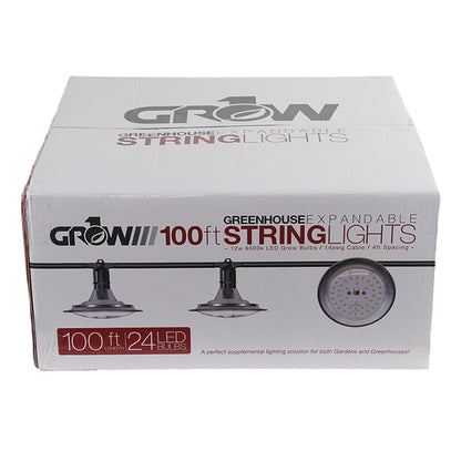 100' Greenhouse Expandable String Lights 14AWG w/ 12W LED 6500K Grow LED Bulbs (24 bulbs)