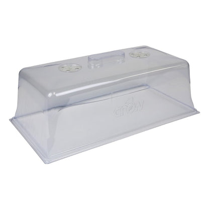 Clear plastic horticultural germination/propagation greenhouse with 'Grow1' branding on a white background