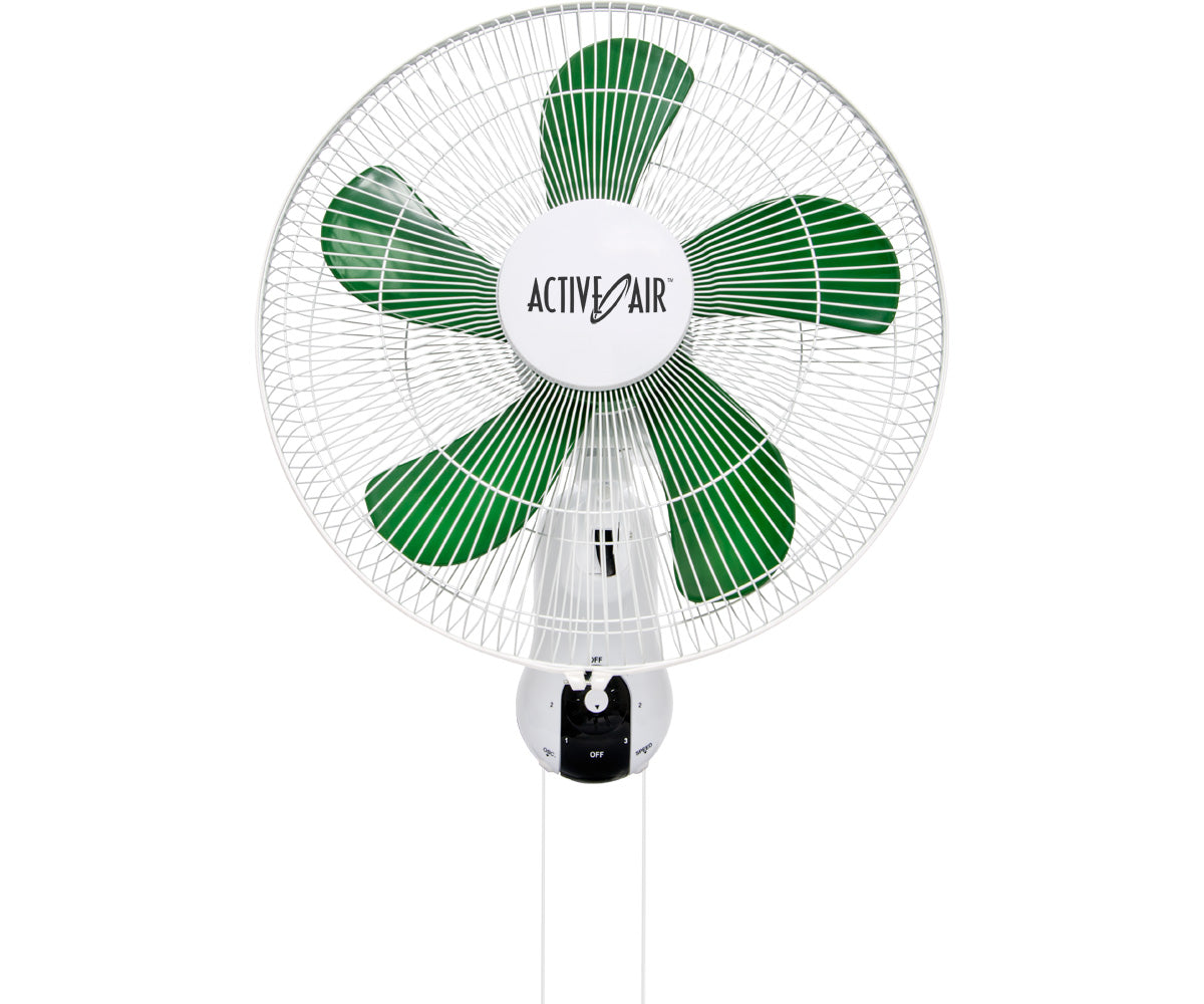 Active Air 16-inch wall mount oscillating fan with 3-speed settings for greenhouse air circulation