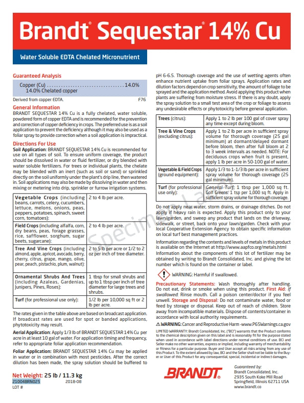 Brandt Sequestar 14% Copper EDTA microgranule
