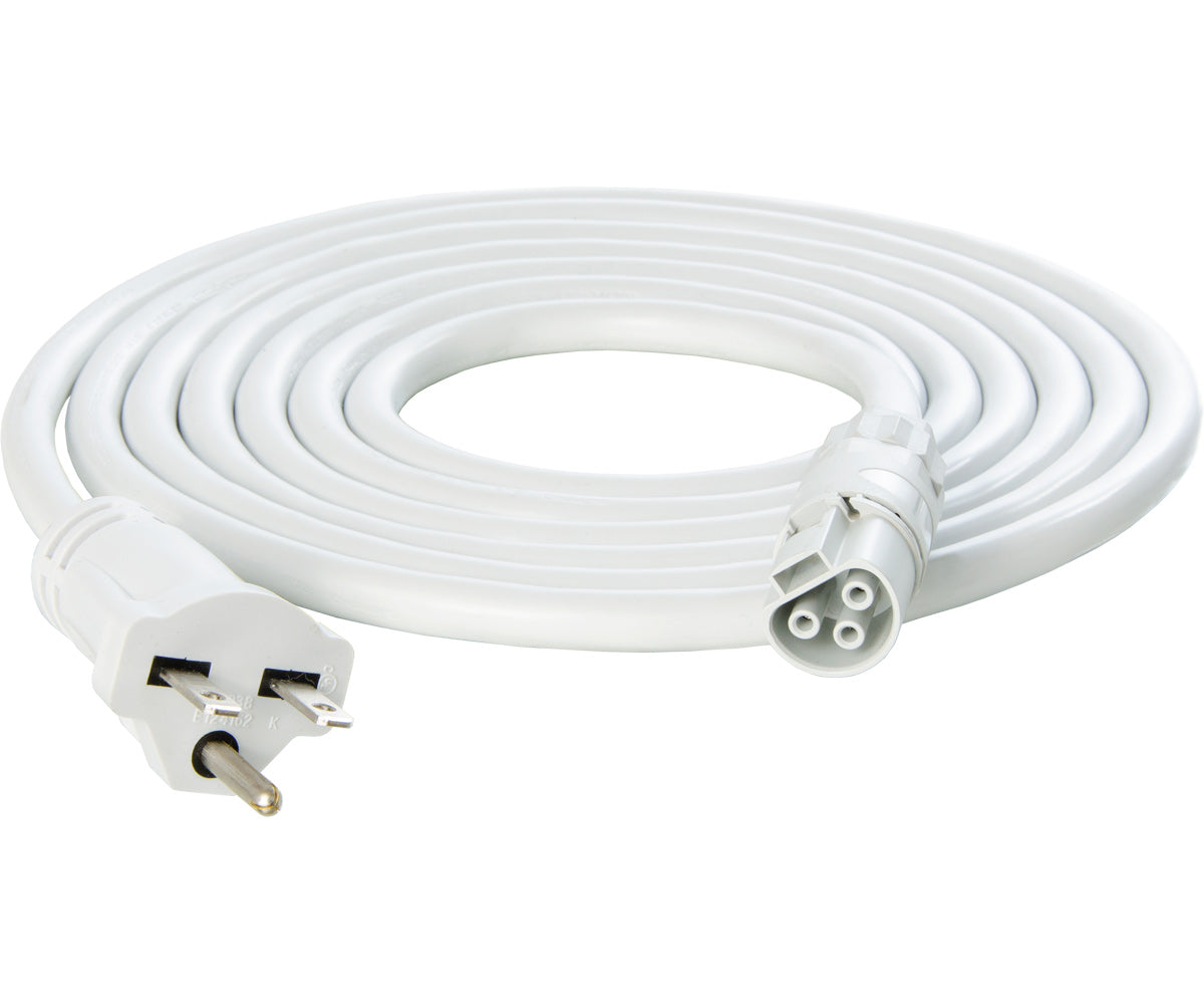 Coiled white PHOTOBIO power harness with 6-15P plug and fixture connector