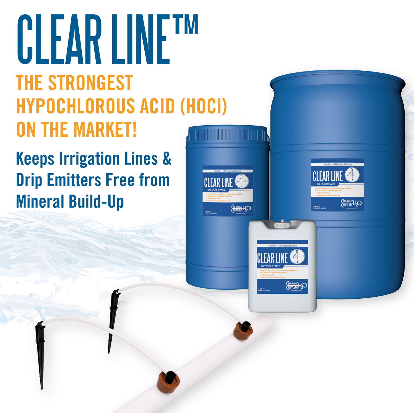 Clear Line Highly Concentrated Hypochlorous Acid and Drip System Descaler