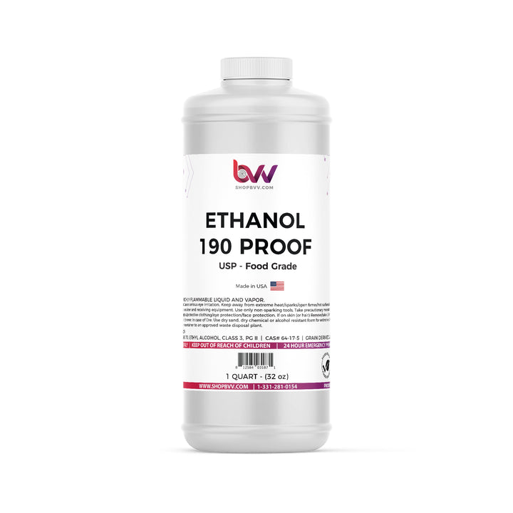 BVV 190 proof USP food-grade ethanol in a white 1-quart bottle