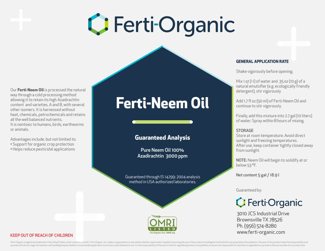 Ferti-Organic Ferti-Neem Oil product packaging with text and logo.