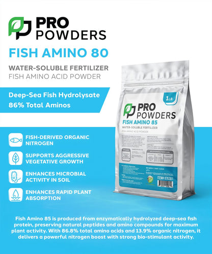 Pro Powders Fish Amino 80 fertilizer sales card.