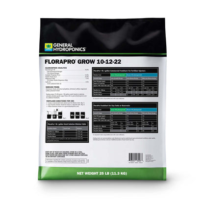 General Hydroponics FloraPro Grow fertilizer packaging on a white background