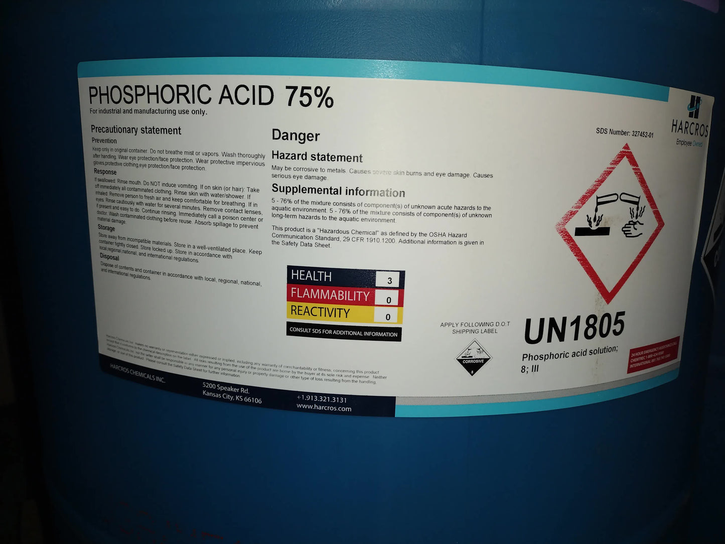 75% Phosphoric Acid 55 Gallon Barrel