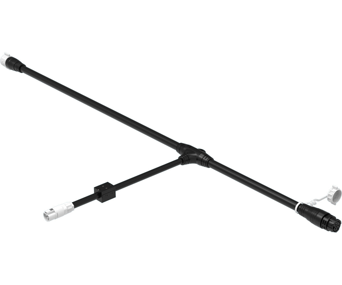 Black PHOTOBIO AC Power T Cable with trunk connectors and fixture branch