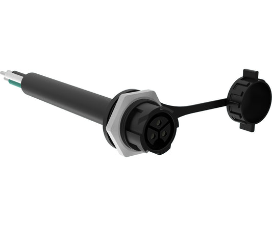 PHOTOBIO M25 female panel-mount connector with cap and bare-wire pigtail