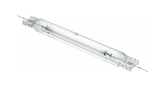 Clear cylindrical light bulb on a white background