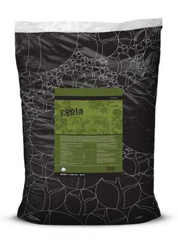 A 40 lb bag of Roots Organics Terp Tea Grow fertilizer.