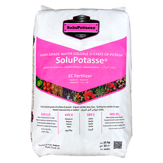 SoluPotasse fertilizer bag on a white background