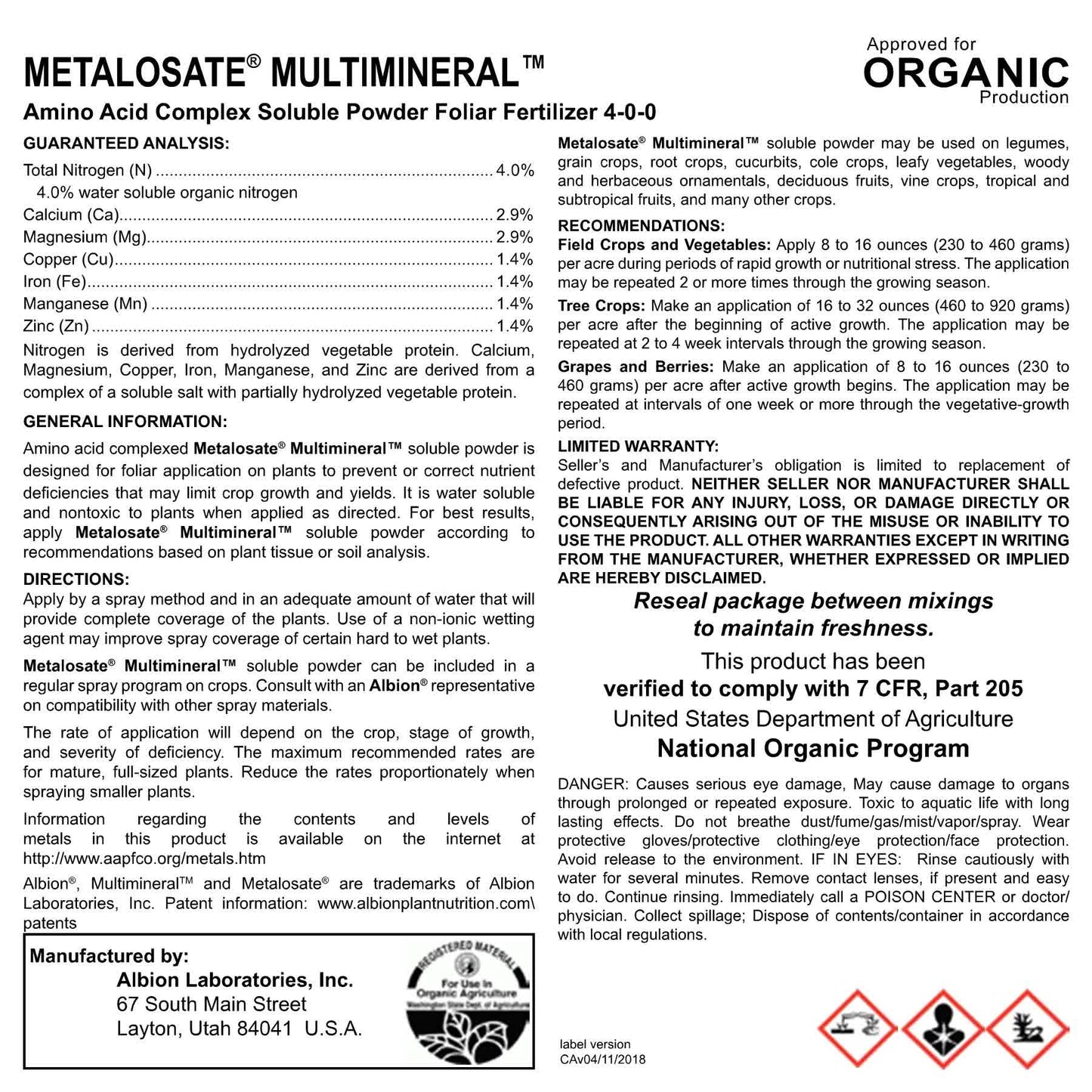 Metalosate MultiMineral Soluble Powder 44 lb.