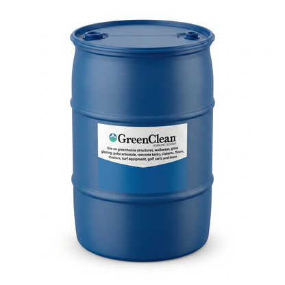 Blue GreenClean Alkaline Cleaner drum using the provided label artwork