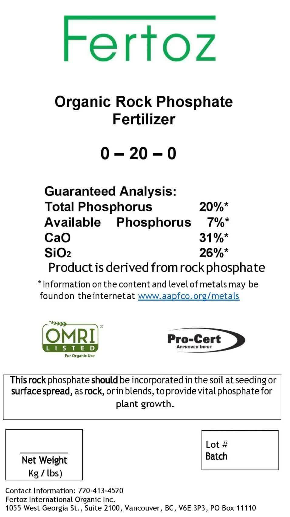 Fertoz Organic POWDERED Rock Phosphate Fertilizer