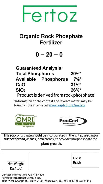 Fertoz Organic POWDERED Rock Phosphate Fertilizer