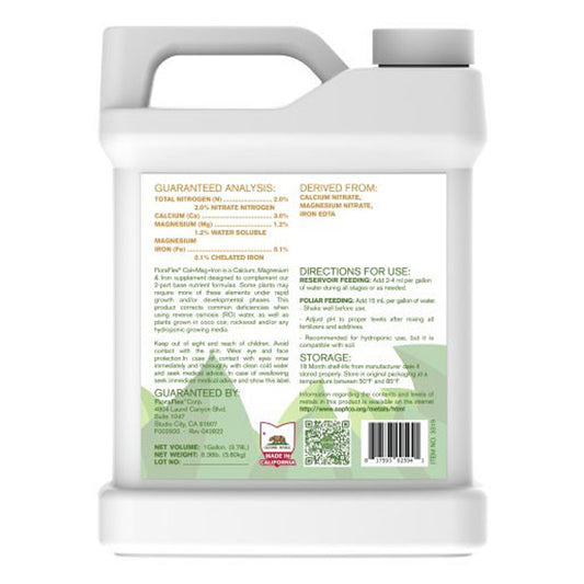 FloraFlex Nutrients - Cal + Mag + Iron | 1 Gal backside label