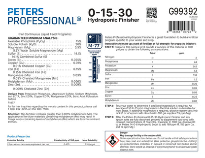 Peters Professional 0-15-30 Hydroponic Finisher LABEL
