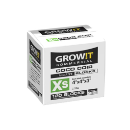 Box of Grow It Coco Coir blocks on a white background