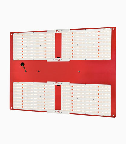 HLG 550 V2 Rspec LED grow light, angled view showing four Quantum Boards on a red mounting panel.