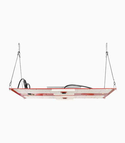 HLG 550 V2 Rspec LED grow light, side view showing the thin panel, power supply and suspension cables.