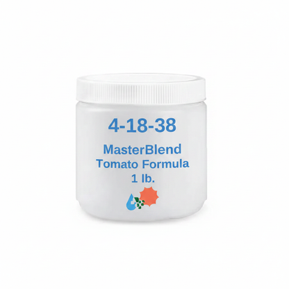 MasterBlend 4-18-38 Tomato Formula 1 lb. white screw-top jar with blue and white label on clean white background