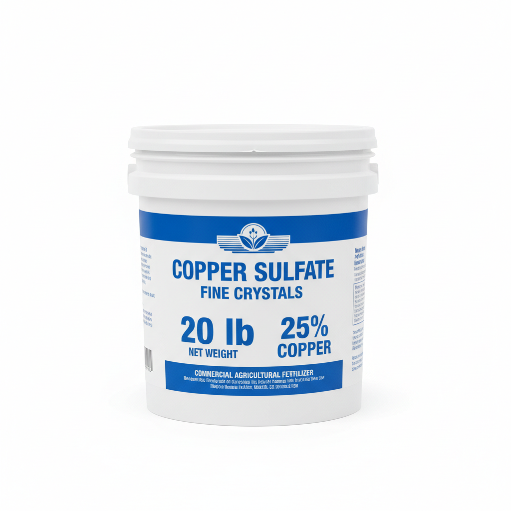 Copper sulfate fine crystals 20 lb in white 2-gallon plastic pail — 25% Cu OMRI listed