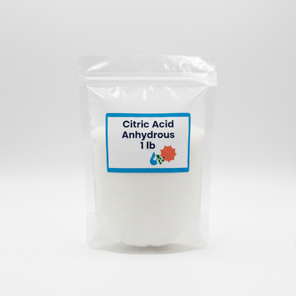 Citric acid anhydrous 1 lb resealable bag — pure white crystalline powder, food-grade, non-GMO, NOP compliant