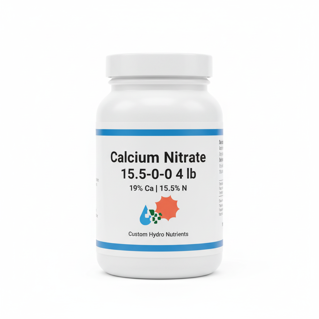 Calcium Nitrate 15.5-0-0 4 lb white screw-top jar with blue and white label — Custom Hydro Nutrients