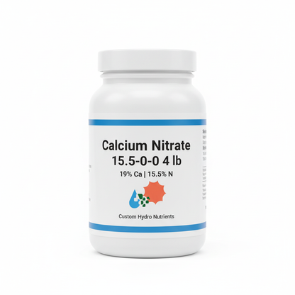 Calcium Nitrate 15.5-0-0 4 lb white screw-top jar with blue and white label — Custom Hydro Nutrients
