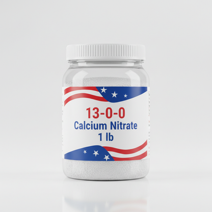 1 lb jar of 13-0-0 Calcium Nitrate fertilizer with red, white, and blue patriotic label design