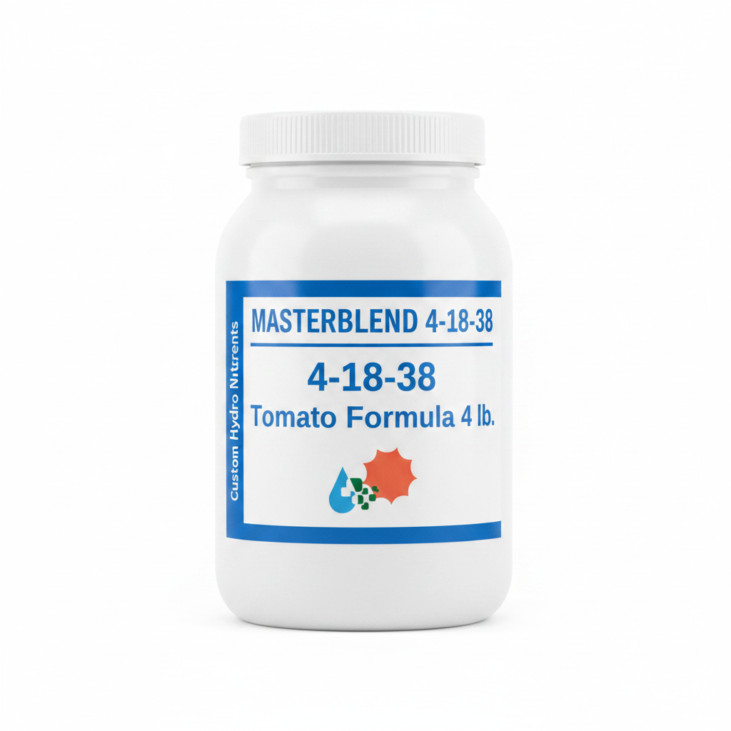 MasterBlend 4-18-38 Tomato Formula 4 lb. white screw-top jar with blue and white label on clean white background