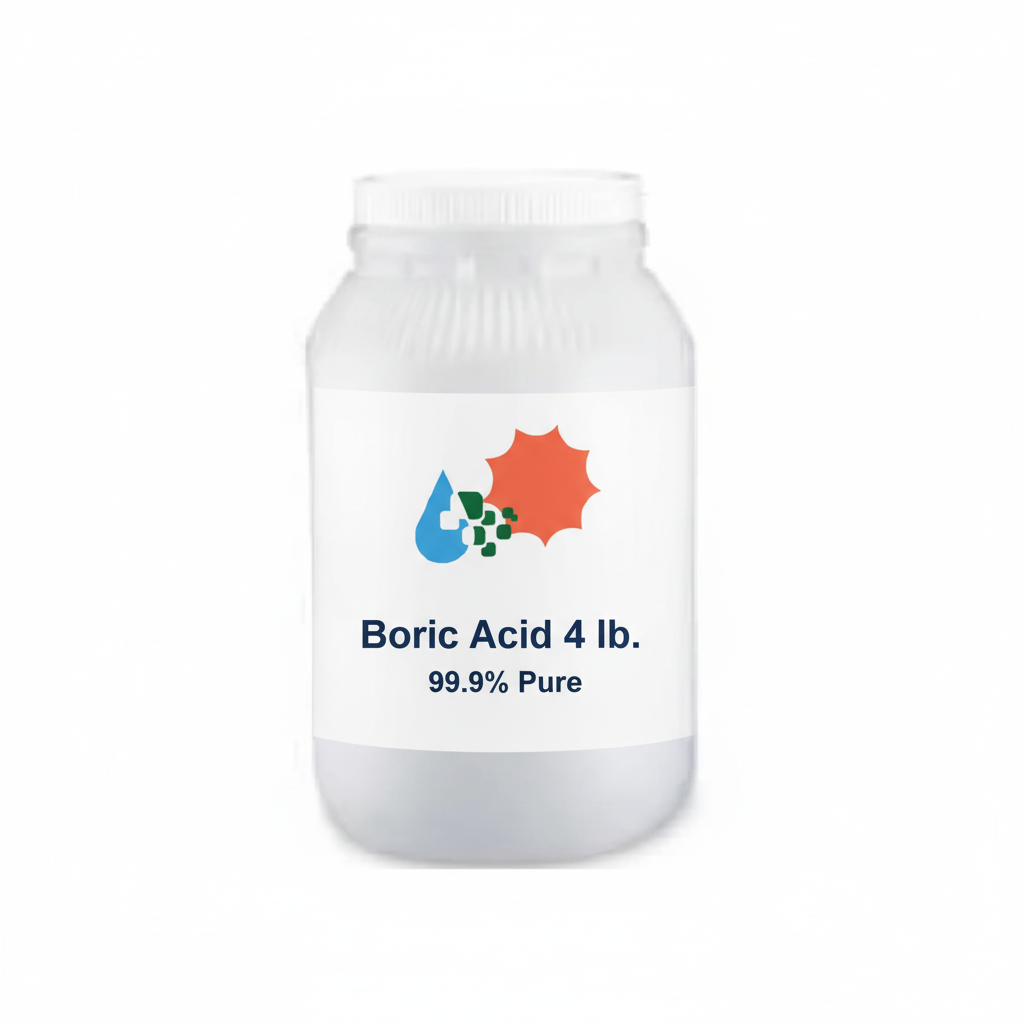 Boric acid powder 99.9% pure 4 lb resealable screw-top jar with Custom Hydro Nutrients logo