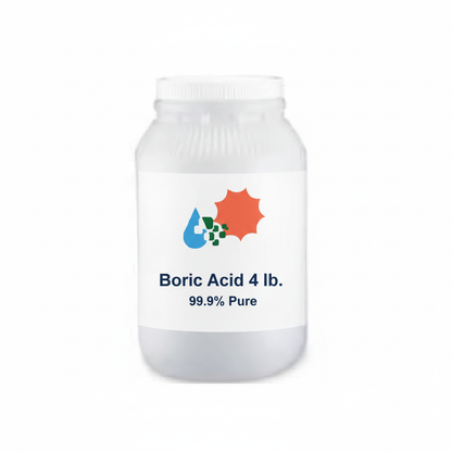 Boric acid powder 99.9% pure 4 lb resealable screw-top jar with Custom Hydro Nutrients logo