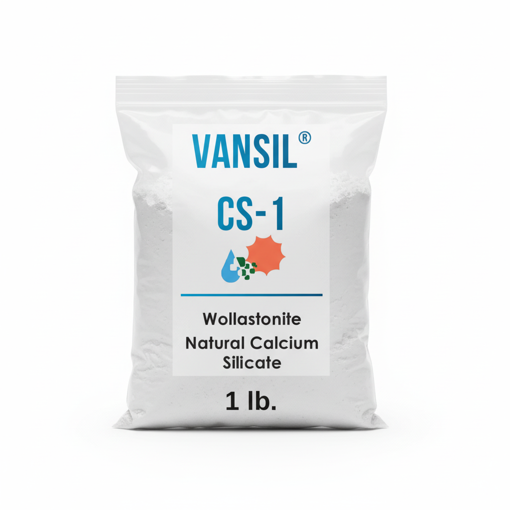 VanSil wollastonite calcium silicate 1 lb clear ziplock bag with pure white powder