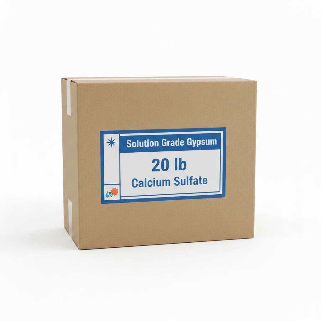 Solution Grade Gypsum 20 lb brown box — calcium sulfate fertilizer by Custom Hydro Nutrients