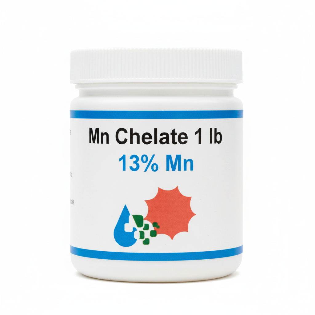 Manganese EDTA chelate 13% Mn 1 lb resealable screw-top jar with Custom Hydro Nutrients logo